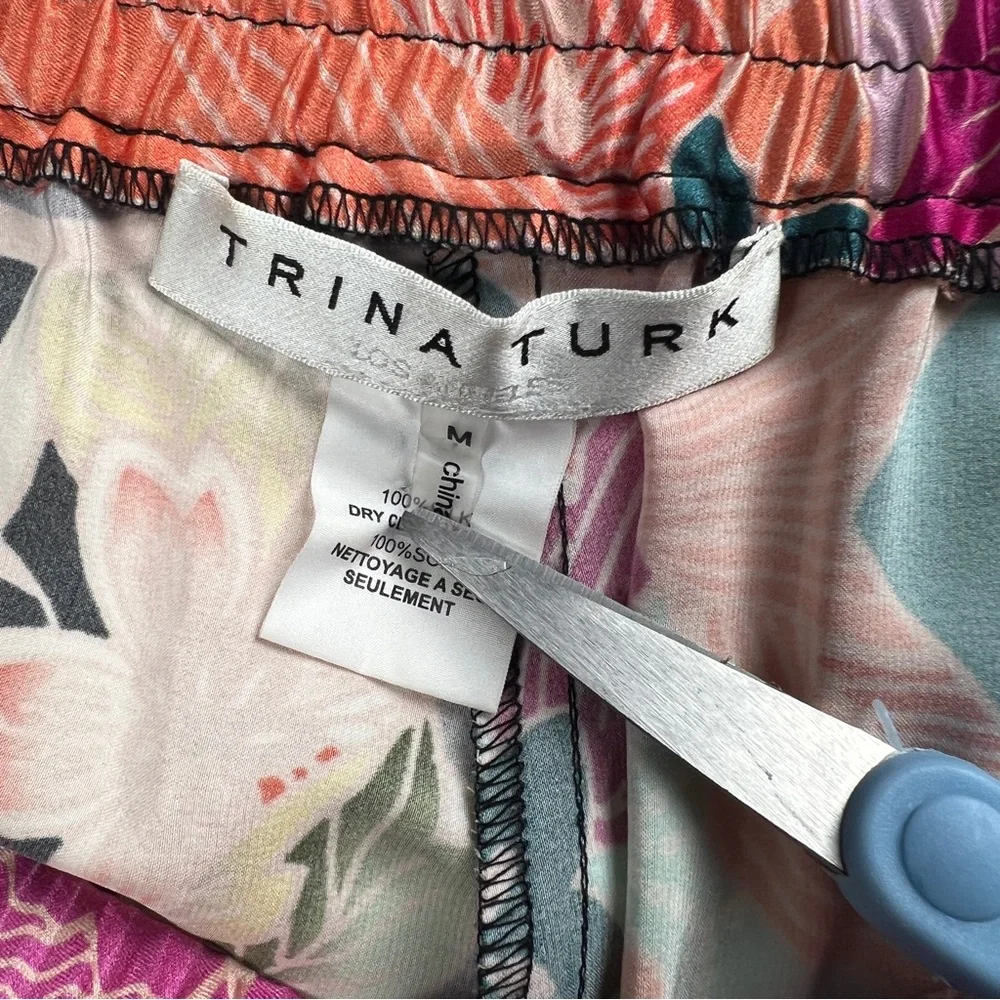 Trina Turk Women's Silk‎ Pants Floral Japanese Theme Multicolor Medium - Picture 6 of 9